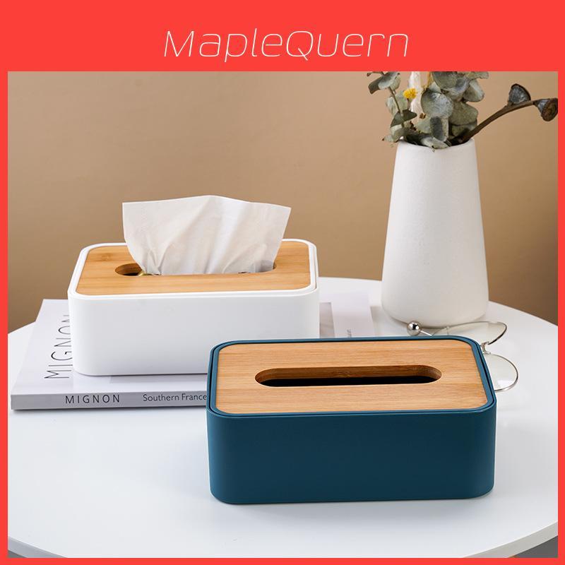 Scatola per fazzoletti in plastica minimalista moderna con coperchio in legno per ripostiglio in soggiorno e bagno