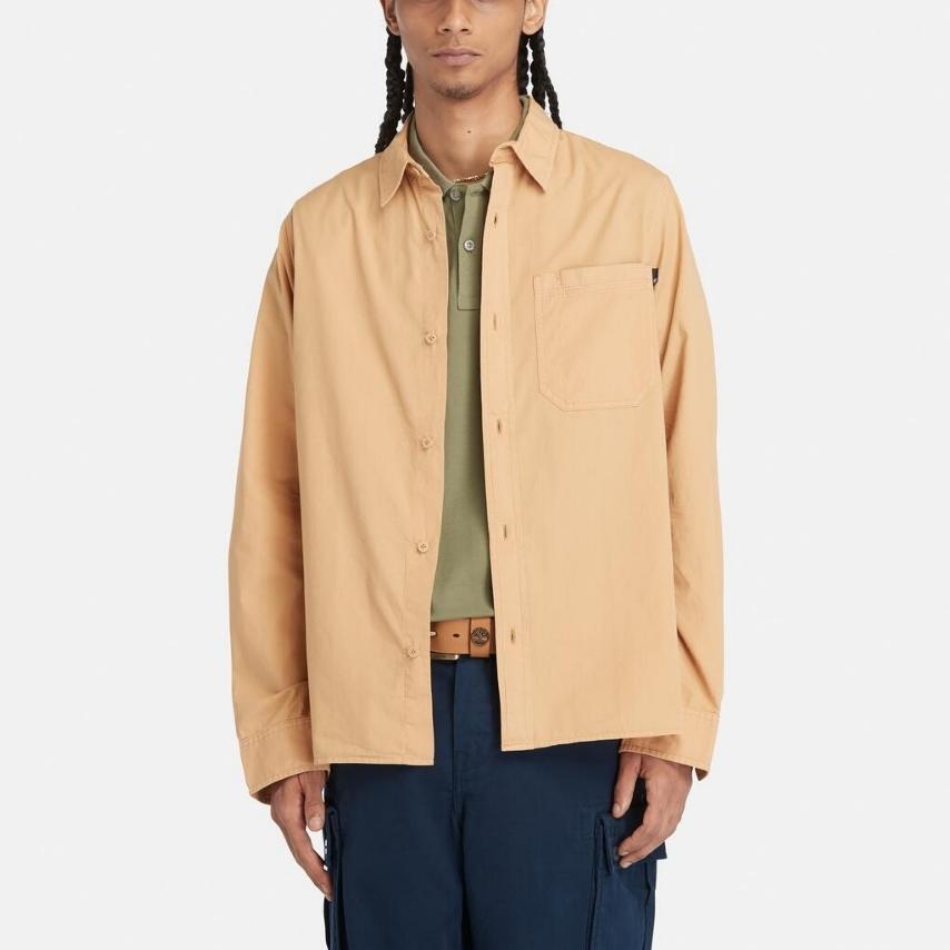 Timberland Simple Comfortable Solid Color Pointed Collar Long Sleeve Shirt Men Shirts Orange A42J5-EH3