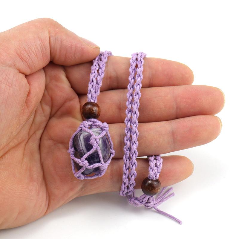 Natural Stone Mesh Pocket Woven Necklace Pendant Adjustable Retractable Mesh Pocket Hand Woven Necklace N557