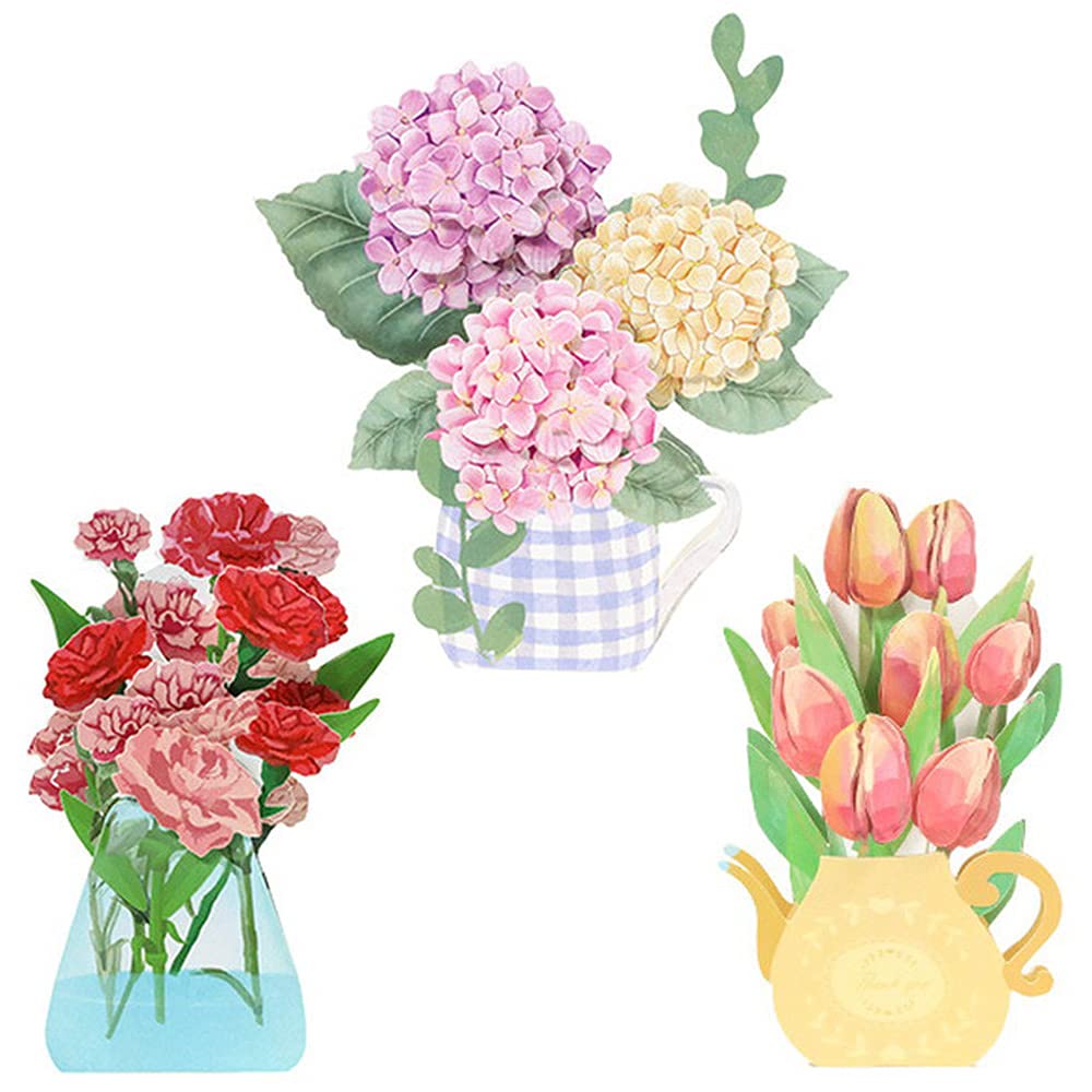 moin moin Message Card Set of 3 Envelope 3D Rose Card Envelope 2105me172 (Rose, Tulip, Hydrangea) / Included, Greeting, Pop-Up Stand, Vase, / +
