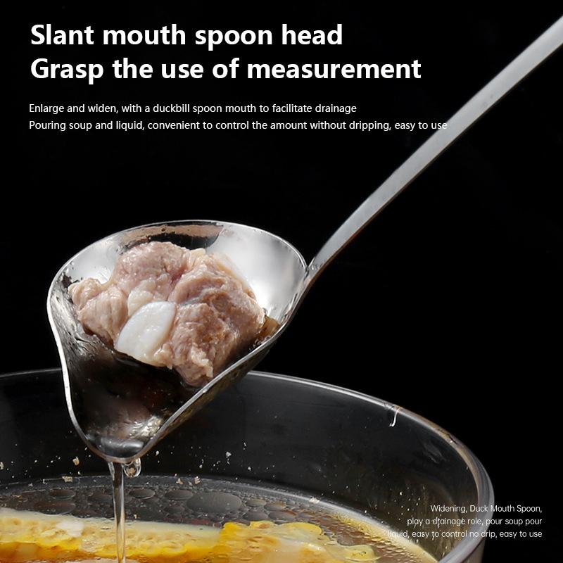 1Pc Stainless Steel Long Handle Sauce Serving Spoons For Soup Ladle With Spout Duck Mouth Shaped Spoon Soup Sauce Tablespoon