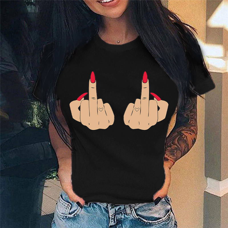 Funny Middle Finger Nail Graphic T shirt for Clothing Casual Women Clothes Unisex T-shirt Fashion Streetwear Tee Shirt