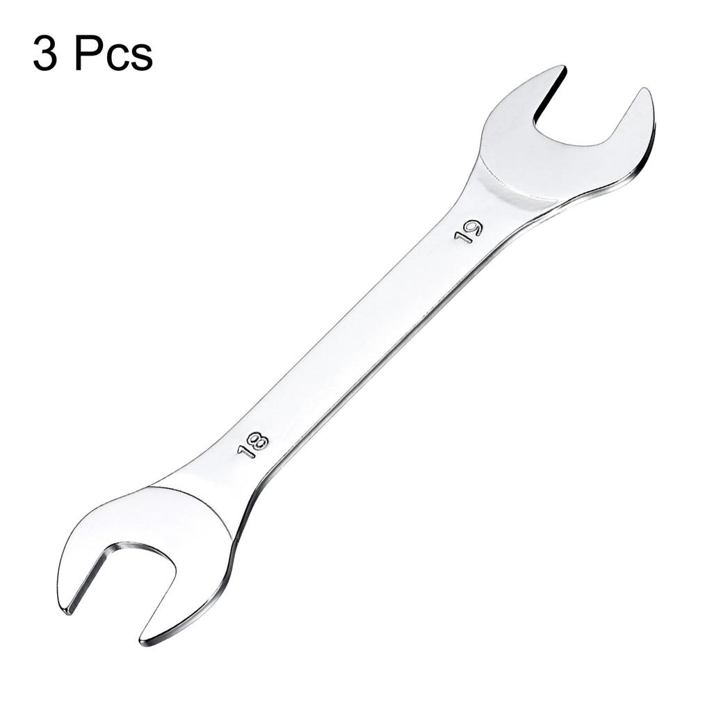 Uxcell 18x19mm Metric Super Sleek Small Flat Head Mirror Polished Open End Spanner Set of 3 for Automotive Repair and Furniture Assembly Wrench,