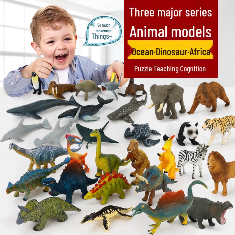 Children's Educational Learning Cards: 12 Types of Hand-Painted Dinosaur and Marine Animal Models