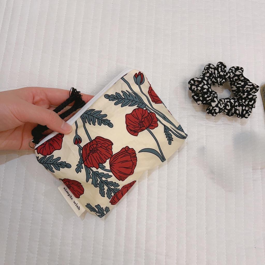 Mini-Baumwoll-Blumen-Organizer-Taschen für Damen, kleine Stoff-Kosmetik-Make-up-Tasche, kleine Geldbörse, Münzfach, Kinder-Kosmetiketui