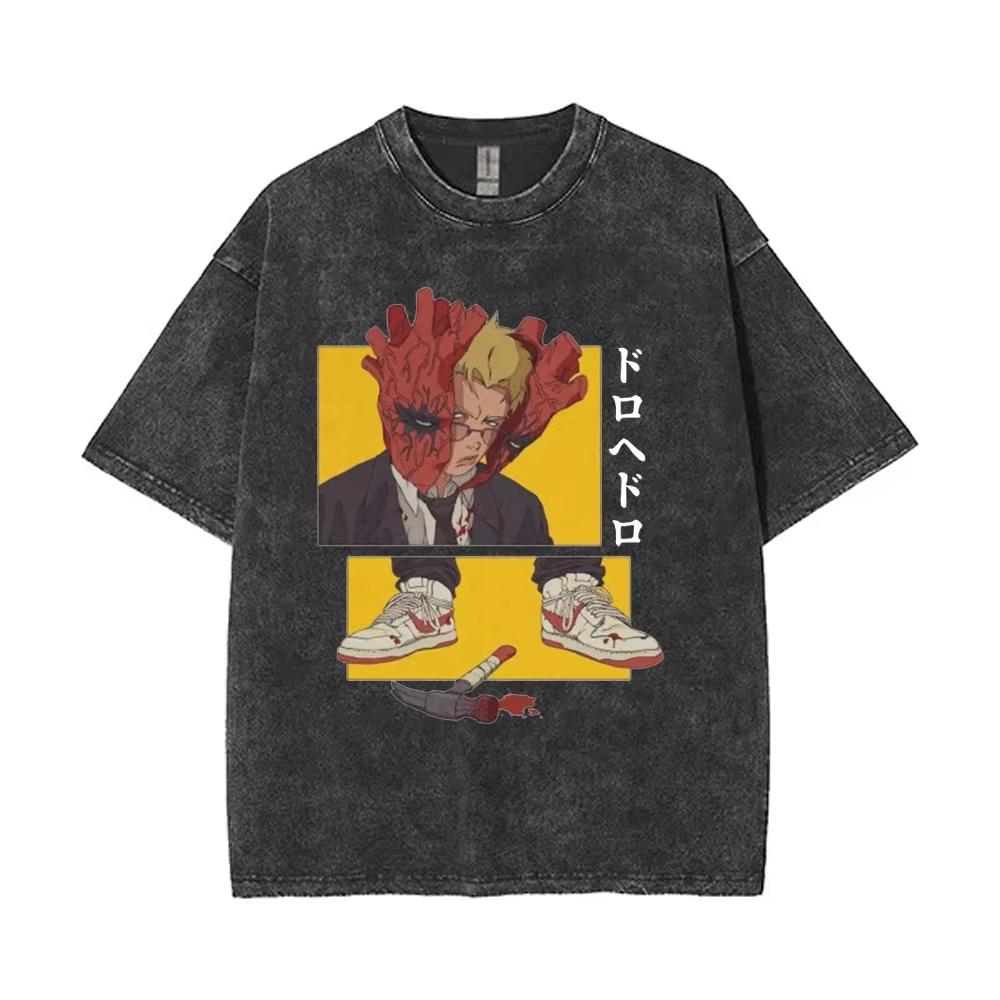Summer Hot Sale Anime Dorohedoro Kaiman Washed Vintage T Shirt Y2k Gothic Manga Rock Tshirt Men Women Hip Hop Oversized Tshirt