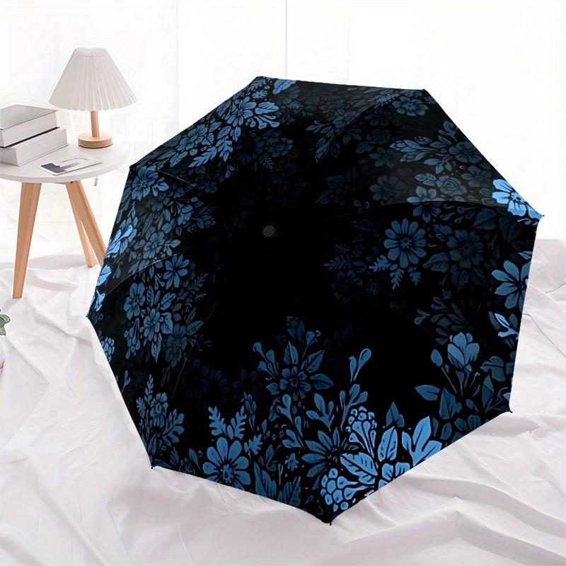 1pc Floral Midnight Automatic Open/Close Umbrella with Windproof, Functional Design, 8-Rib Sturdy Canopy