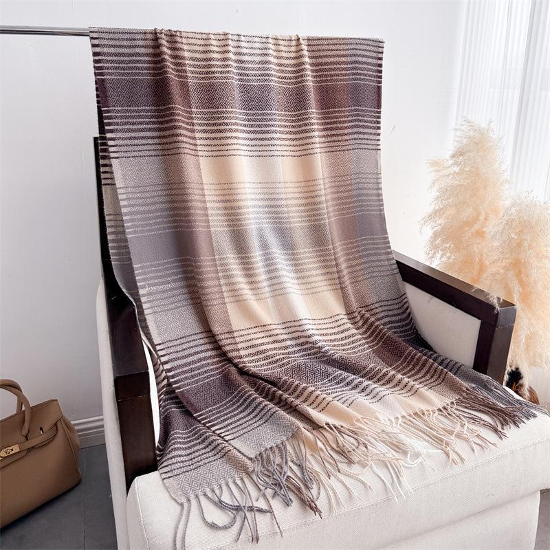 Simple Korean Style Plaid Women Scarf Imitation Cashmere Shawl Winter Thick Warm Neckerchief Echarpe Wrap Designer Lady