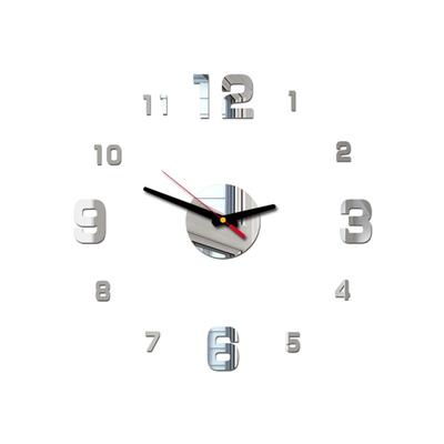 Large Silver Acrylic Wall Clock Frameless Silent Sweep For Home Office Decor 3D Adhesive Modern Art Clock Living Room