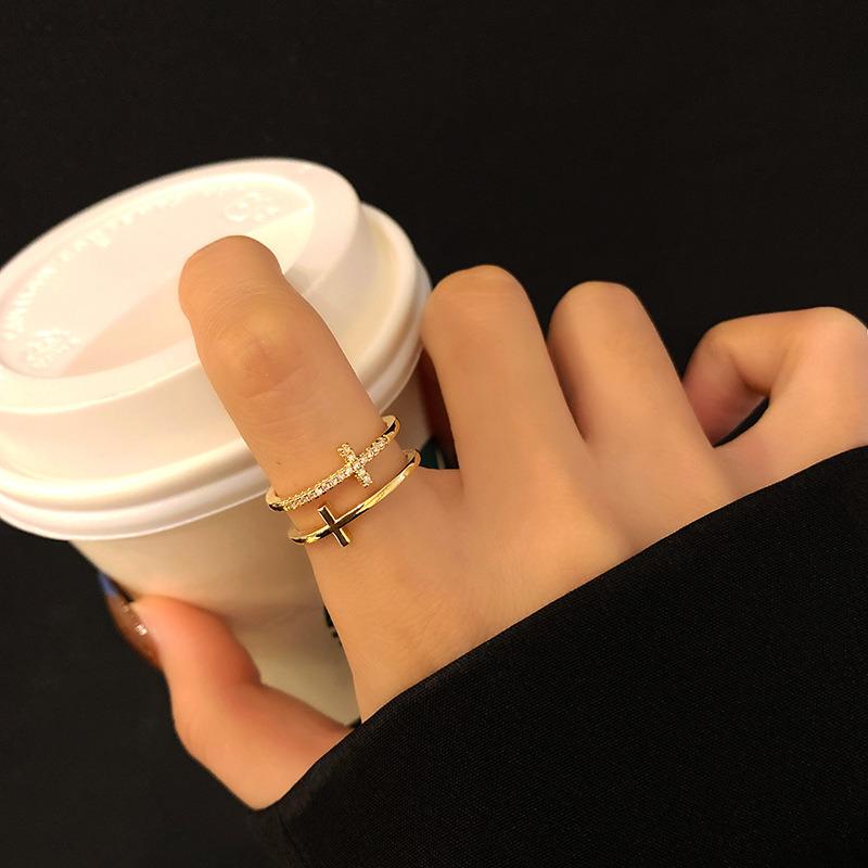 Color Double Cross Flashing Zircon Open Rings For Women Student Korean Index Finger Ring Fashion Jewelry Gift