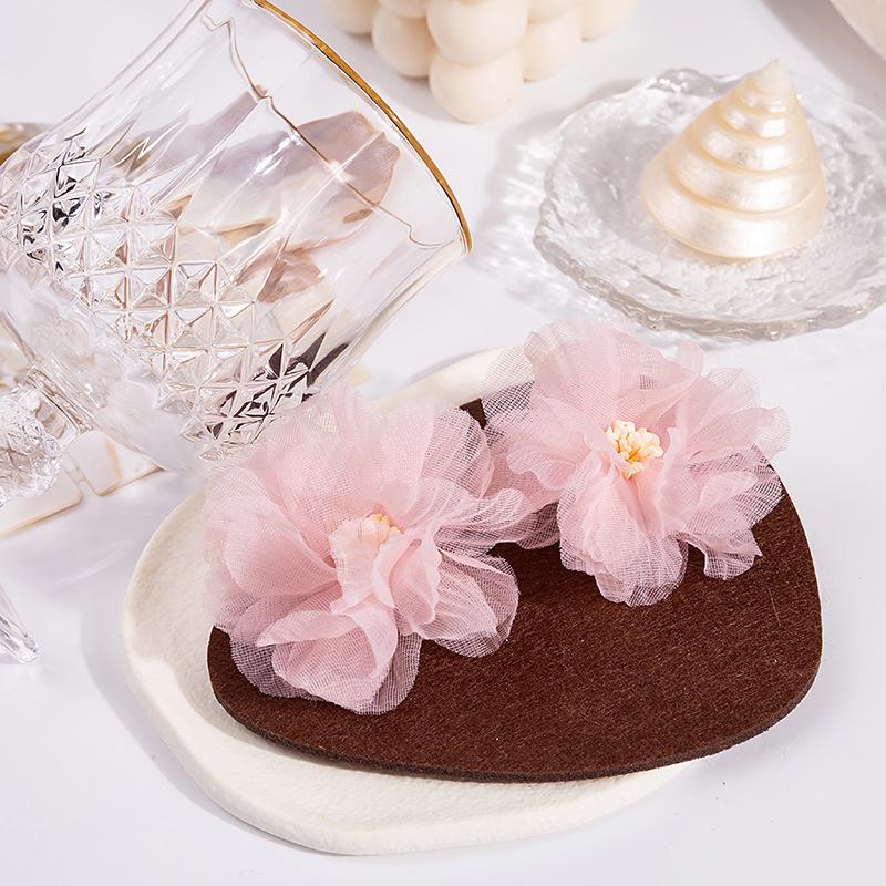 Artistic Retro Pink Camellia Chiffon Flower Earrings розовый