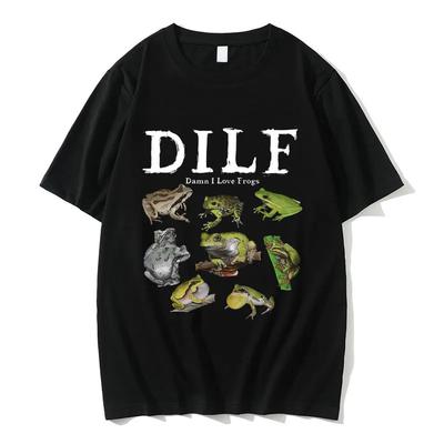 Retro Dilf Loves Frog Print Tshirtsfeaturing Fun and Expressive Frog Designs for Womens Casual Wear Perfect for Summer