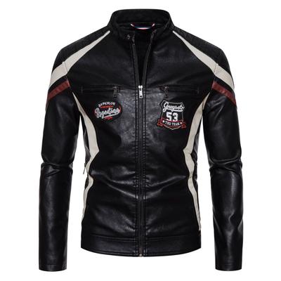 Chaqueta de cuero para otoño e invierno, nueva chaqueta de moto para hombre, resistente al viento, con colores contrastantes, elegante chaqueta de cuero PU para hombre, a la moda.
