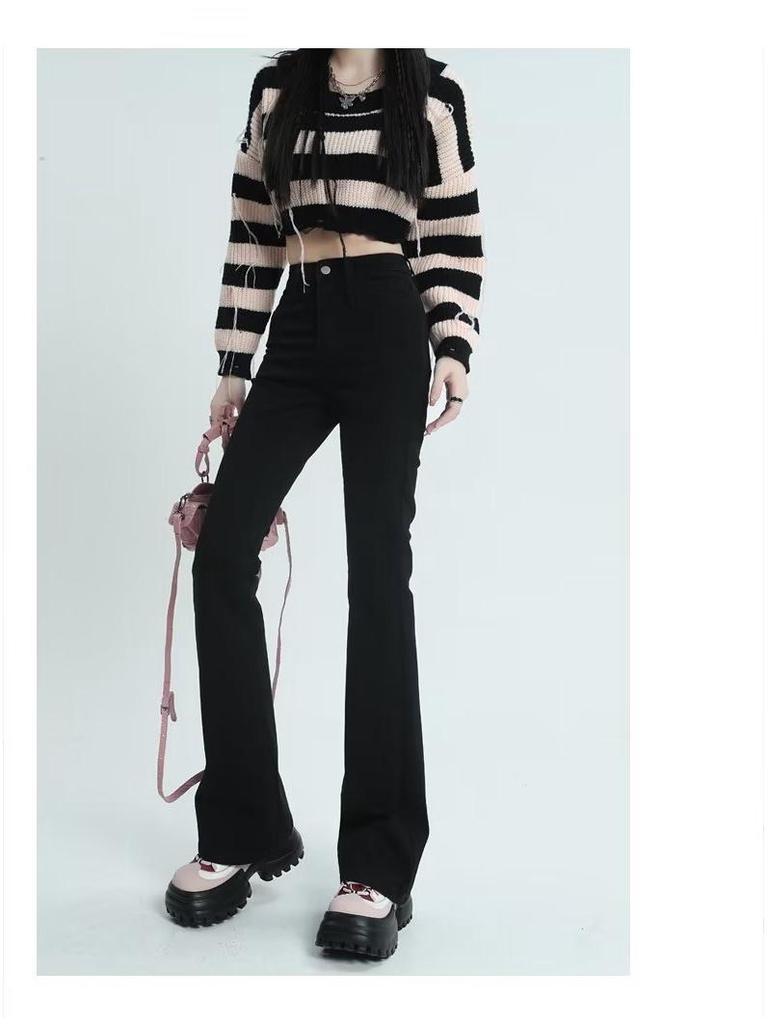 Women's High Waist Slimming Petite Micro Flare Denim Pants - Black, Autumn/Winter 2023 Collection