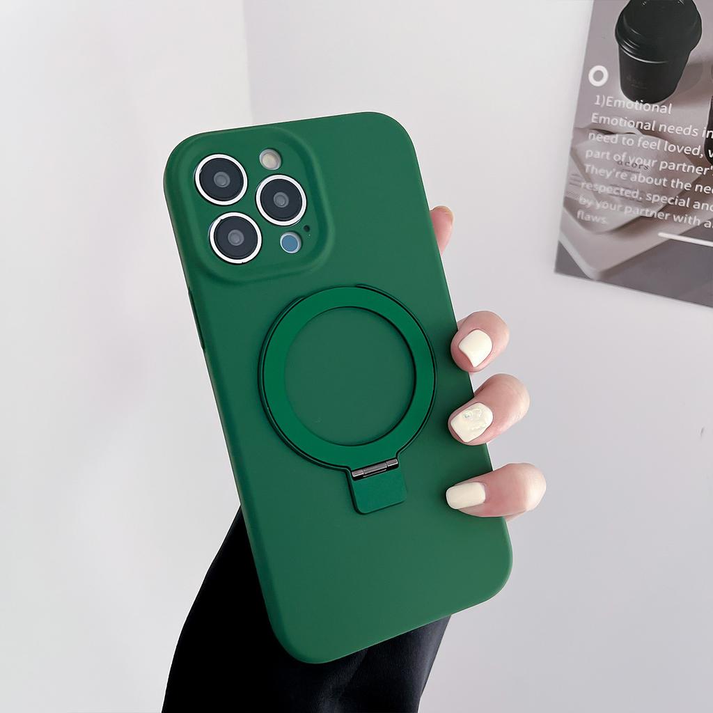 Applicable to iphone15 solid color liquid silicone mobile phone case business magnetic suction bracket mobile phone case fine hole all-inclusive case
