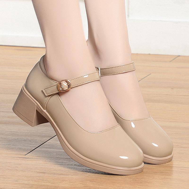 

4,5 см Дихаючі Зручні Неглибокі Яскраві Шкіряні Мері Джейн Жіночі Платформні Туфлі 2025 Весняний Тренд Середні Квадратні Підбори Туфлі Мама 41