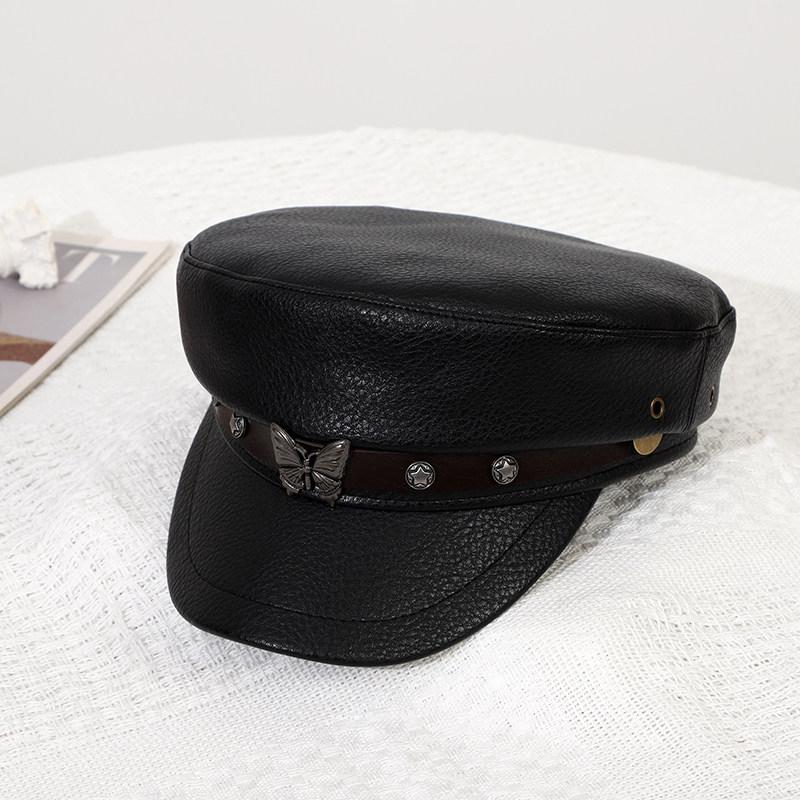 Punk Dunkle Nieten Leder Schiebermütze Y2k Marine Hut Trendige Hüte für Damen