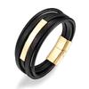 Mens Leather Bracelet With Stainless Steel Clasp Custom Engraving Geometric Design Adjustable Size Fashion Accessory