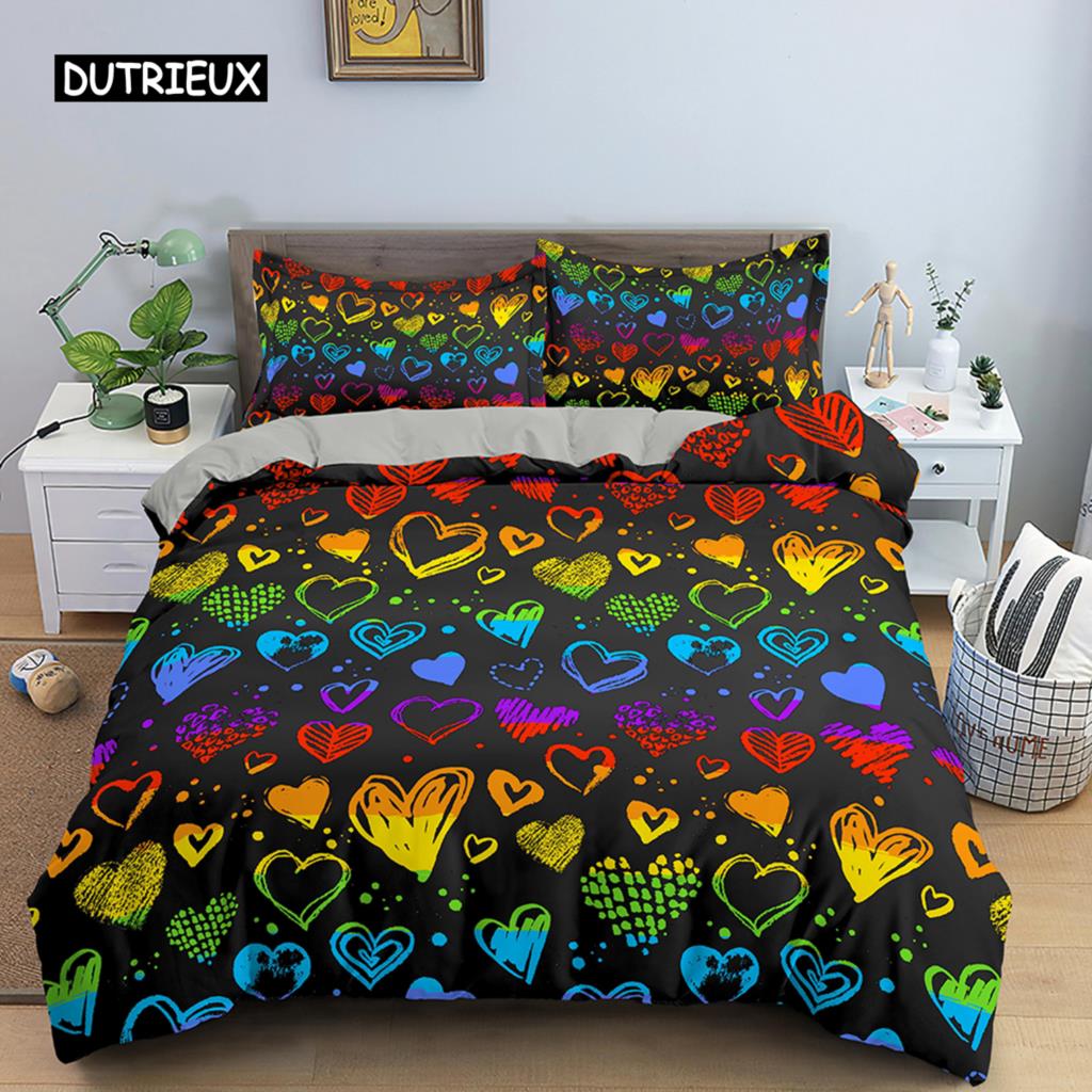 Geometrisch bedrucktes Bettwäscheset Bunter Streifen-Bettbezug für Kinder Kinder Steppdeckenbezug 2/3-teilig Mikrofaserstoff Heimtextil