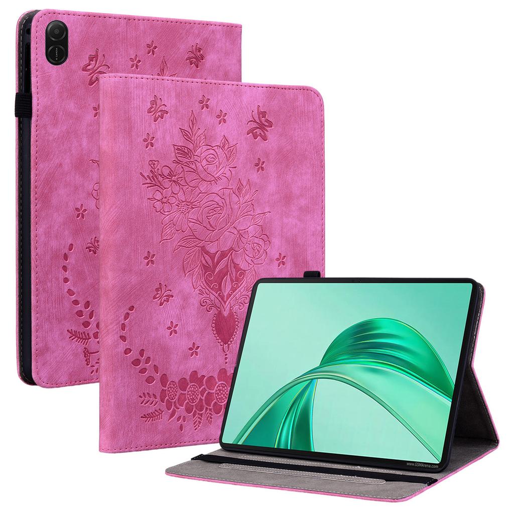 Für Honor Pad X8a Hülle Kartenhalter Kratzfest Lederhülle Rosenblumen Prägung