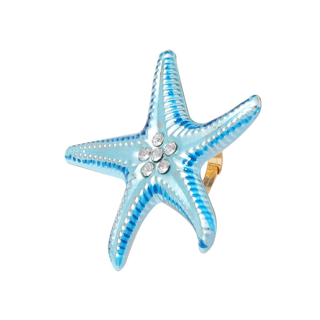 Fashionable Creative Gradient Large Starfish Rings for Women Men Beach Sparking Rhinestone Adjustable Rings Jewelry Accessories