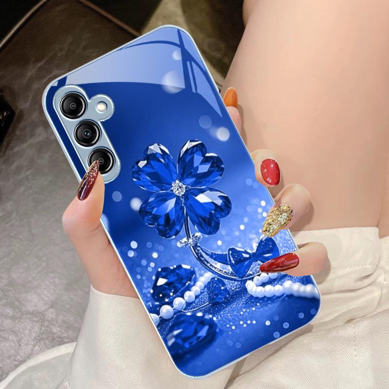 Lucky Four Leaf Flower For Samsung Galaxy A14 4G 20 30 52 20S 21S 22 A32 33 34 42 50 51 53 54 70 71 72 73 5G Glass Phone Case