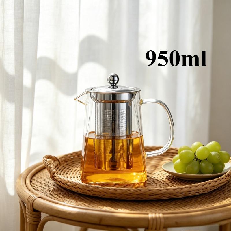 1PCS Glass Teapot Large-Capacity with Stainless Steel Strainer Thickened High-temperature Resistant Teapot for Loose Tea Leaves