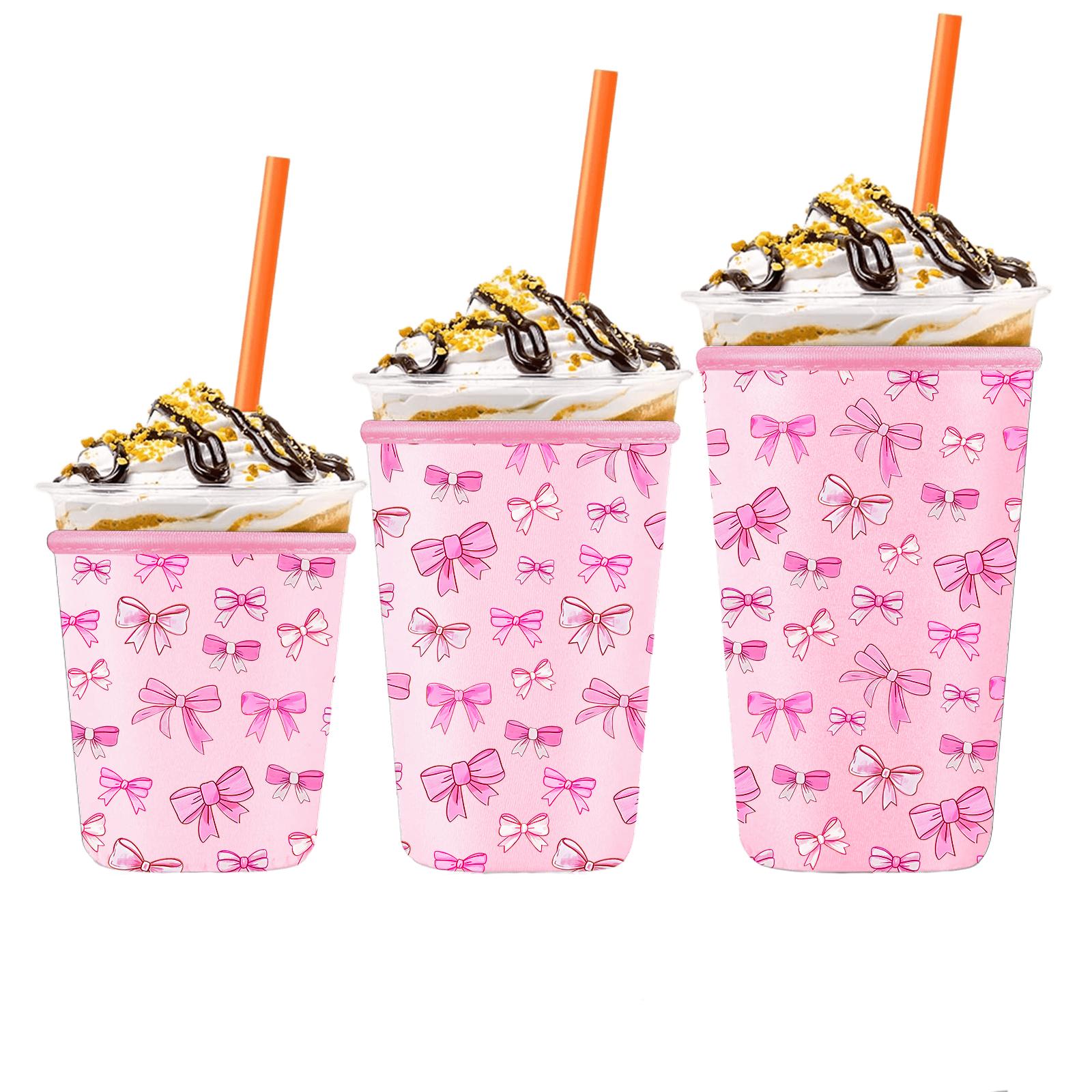 

3 шт. держатель для стакана многоразового использования из неопрена с бантом для горячих и холодных напитков, прочный чехол для стакана для холодных напитков, айс-кофе б