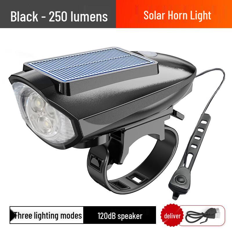 Solar USB Rechargeable Bicycle Headlight with Horn