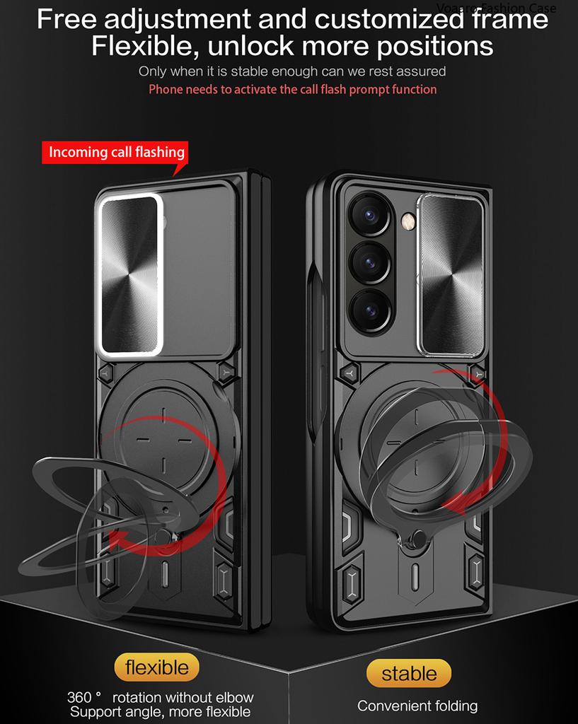 Slide Lens Funda for Samsung Galaxy Z Fold 7 Armor Case for Samsung Z Fold 7 6 5 4 Case Rotate Magnetic Ring Stand Holder Cover