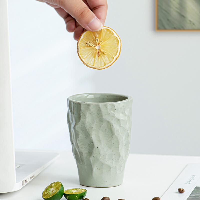Japanese-style Coarse Pottery Coffee Cup Retro Hand-kneaded Pleated Mug Kitchen Livingroom Latte Concentrated Teacup Kitchenware