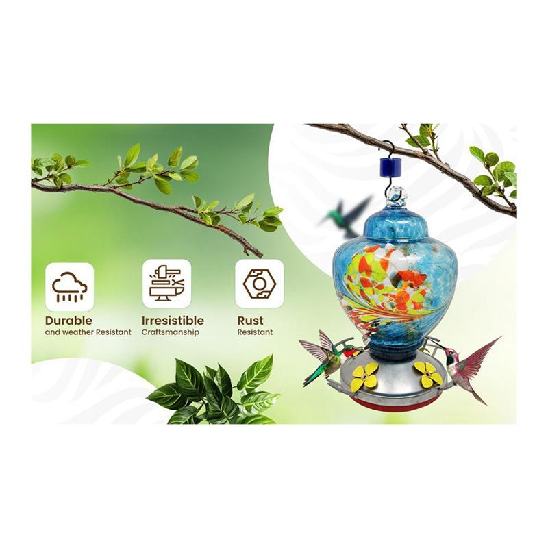 Handmade Blown Glass Bird Feeder Outdoor Hanging Durable Garden Decorative Ornament Ideal Gift for Bird Lovers Women