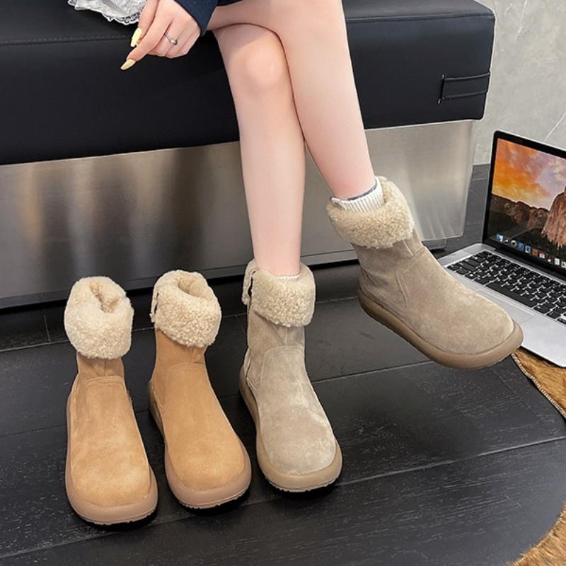 Fashion Women Flats Ankle Boots Suede Fur Shoes Casual 2025 Sport Trend New Fashion Sneakers Short Plush Snow Boots Winter Botas Mujer