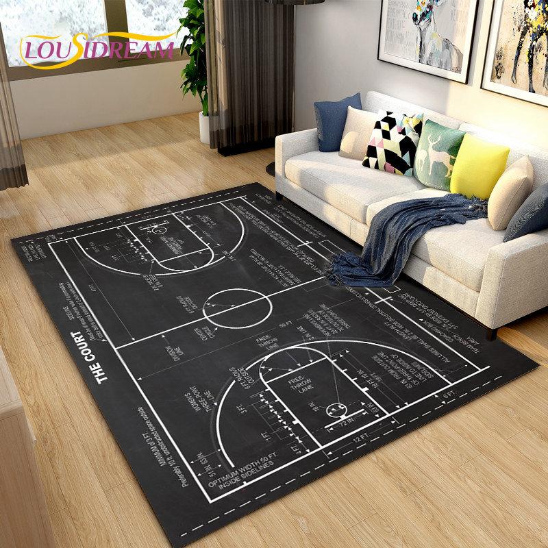 3D Basketball Basketball Cour Area Rug,Carpet Rug for Living Room Bedroom Sofa Doormat Decoration,Kids Play Non-slip Floor Mat