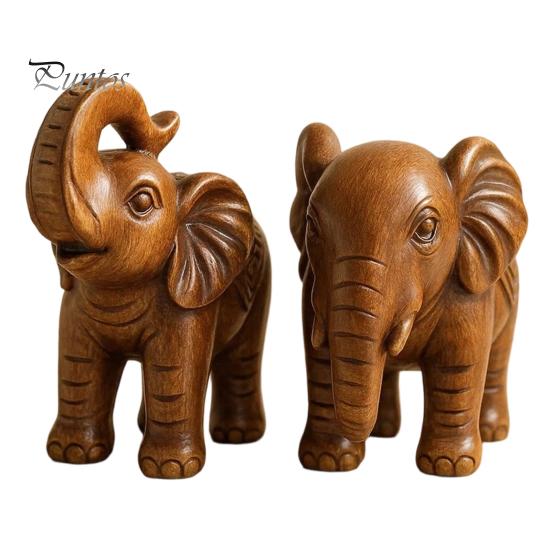 Housewarming Gift for Friends Elephant Figurine Ornament, Resin Wood Grain Statue, Auspicious Compact Shelf Statue Animal Sculpture Home Office Living