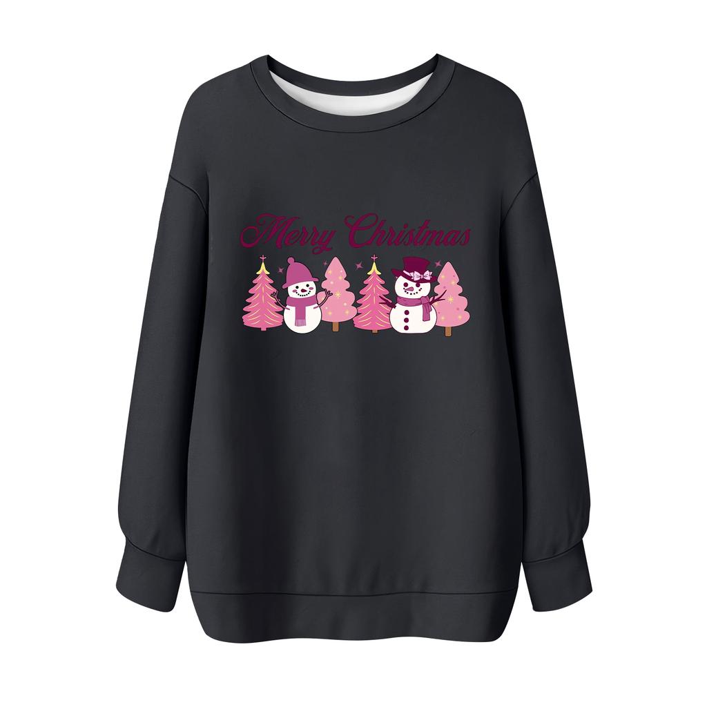 Ladies' Christmas Printed Round Neck Long Sleeved T-shirt Sweatshirt Top
