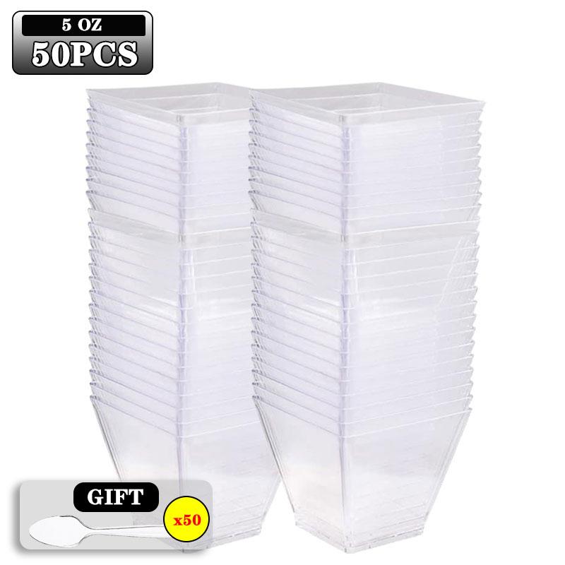 2/4/5OZ Square Plastic Dessert Cups for Mousse Pudding Trifle Jelly Ice Cream Parfait Disposable Serving Dessert Party Supplies