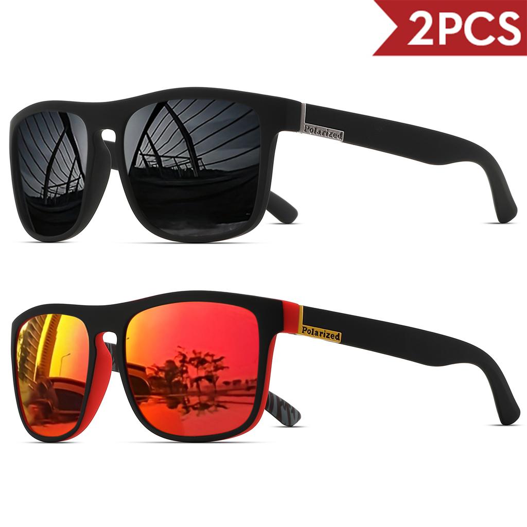 2PCSClassic Square Polarized Sports Sunglasses Lightweight PC Frame UV400 for Driving Fishing Cycling Unisex Everyday Durability 7