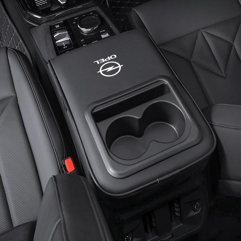 Polštářek na box loketní opěrky do auta Kožený měkký polštářek s držákem na nápoje Pro Opel Astra Grandland Corsa Mokka Frontera Insignia Vivaro Karl Adam