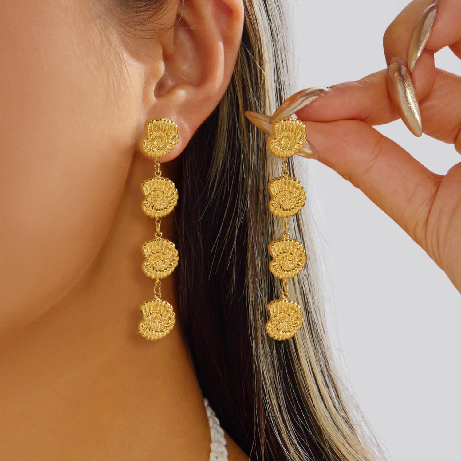 

Ocean Style Gold Color Conch Drop Earrings for Women Classic Geometry Long Hanging Earrings Holiday Beach Summer Jewelry