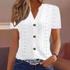 V Neck Summer Lace Shirt Women Hollow Out Loose Blouse Fashion Elegant Casual Solid Color Sweet Office Ladies Tops Jacquard Buttons Slim Fit Clothing
