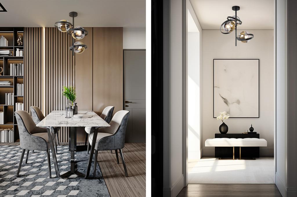 Ronda Deckenleuchte Schwarz und Gold 3-flammig Goldene Lampe E27