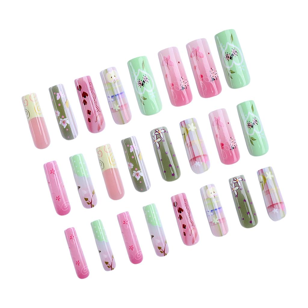 Artificial Nails with Flower Design 24 Pieces Resin Material for Asian and European Women