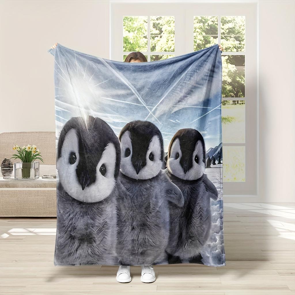 Penguin Blanket Soft Plush Blanket Lightweight Digitally Printed Flannel Blanket For Sofa Bed