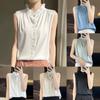 Womens Sleeveless Tank Top With High Neck Acetate Fabric For Office Wear