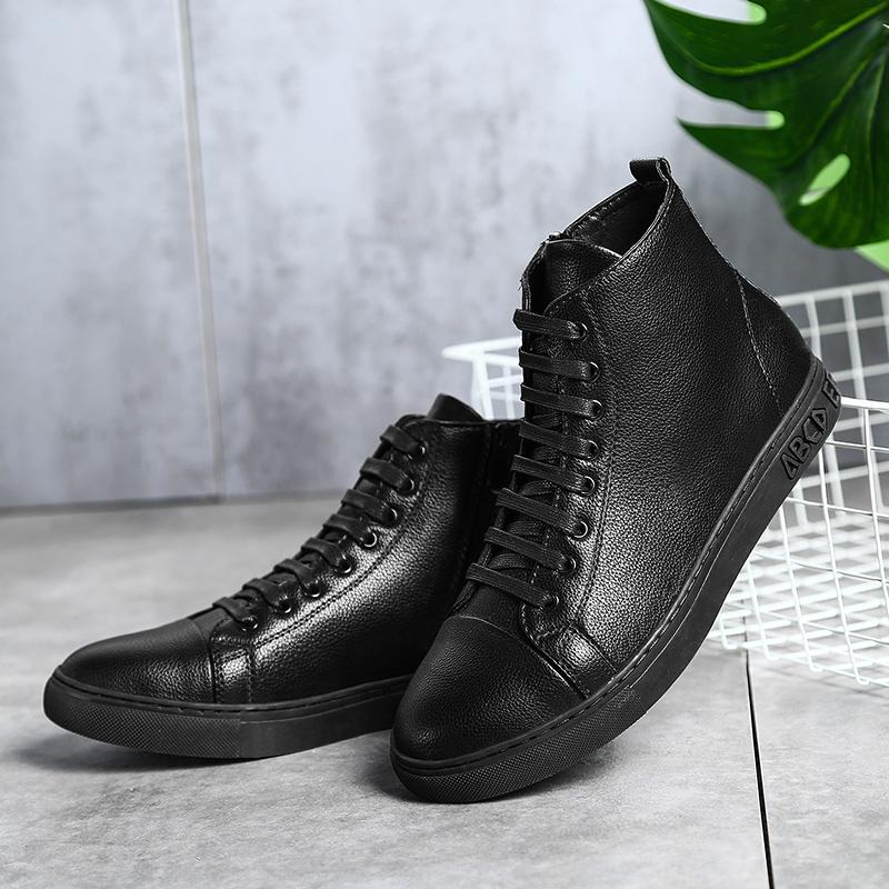 Fashion New Autumn Winter Men's Shoes Genuine Leather High-top Male Sneakers New Design Casual Leather Boots Classic All-match Man Flats