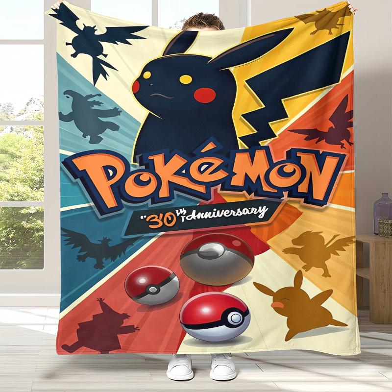Kawaii Pokemon Pikachu Cartoon Flannel Blanket,Ultra Soft Warm Plush Throw for Home Bedroom Bed Sofa Cover Office Camping gift