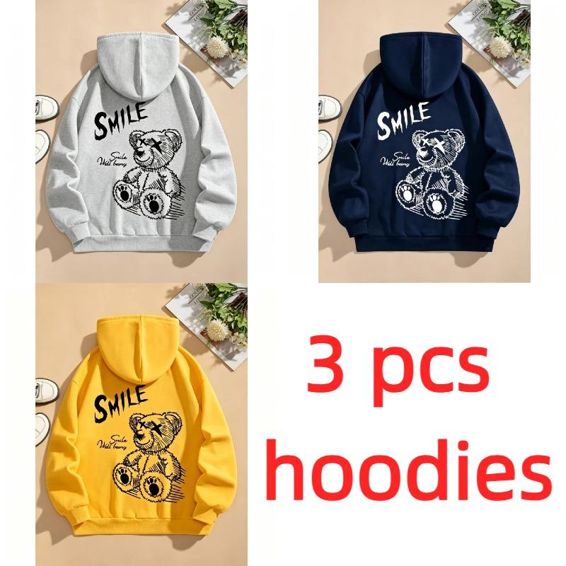 Felpe Primavera Autunno per Ragazzi Ragazze Felpa Casual Abbigliamento Bambini Top Felpa con Cappuccio a Manica Lunga Pullover con Cappuccio Stampato Orsetto Sorridente