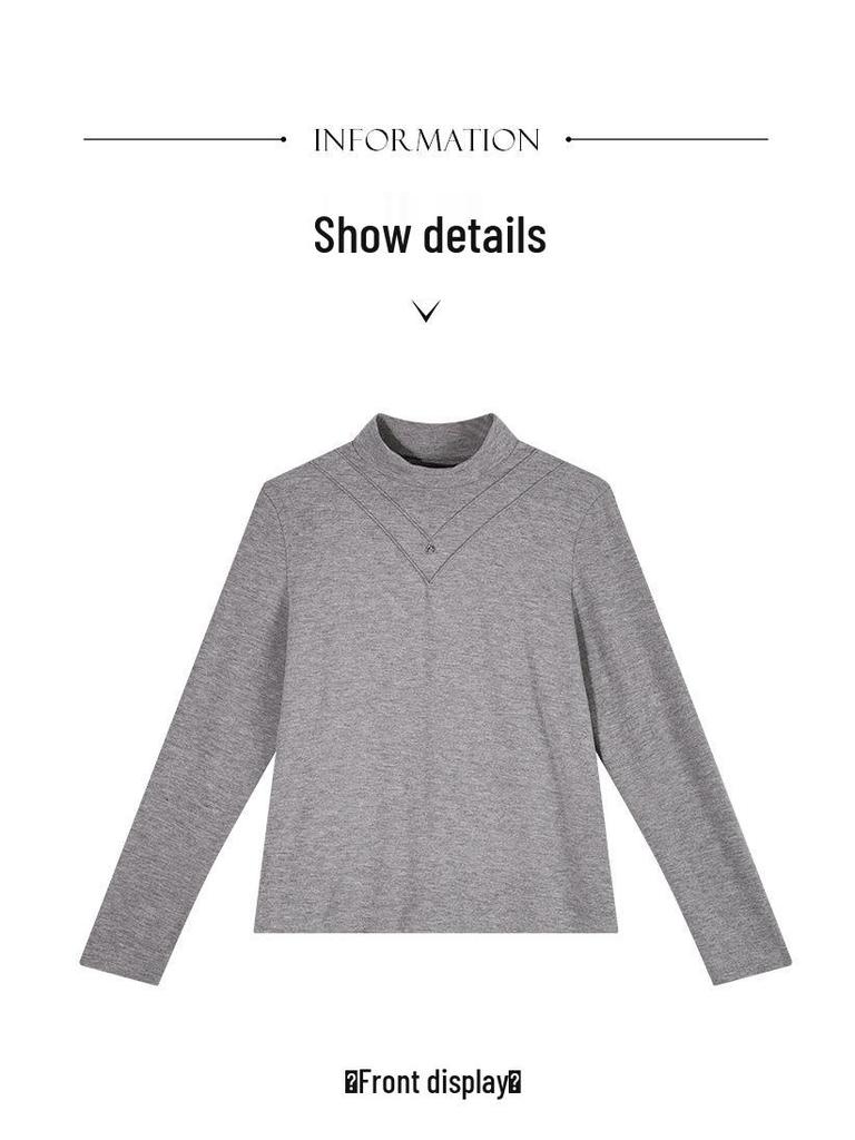 2025 Women's Velvet Half-High Neck Long-Sleeve Slimming Base Layer Top for Autumn/Winter