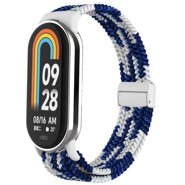 Flettet stropp for Xiaomi Mi Band 8 Elastisk Nylon Solo Loop Justerbart klokkebånd Magnetisk spenne armbånd for Miband 8 NFC